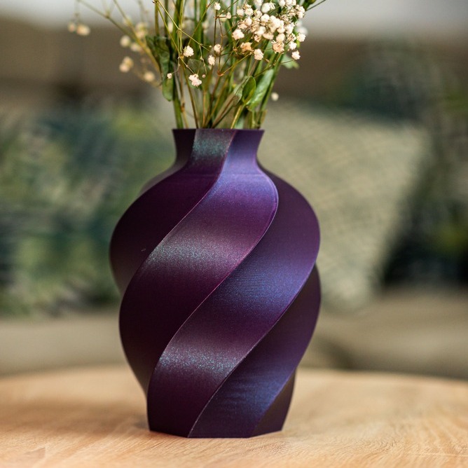 Vaza Galaxie Print 3D - Design Cosmic Metalizat Mov Albastru