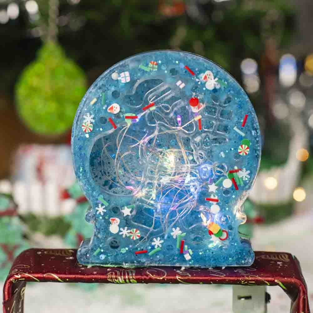 Decor Crăciun cu Moș Crăciun 3D și LED piesă festivă din rășină - imagine 3